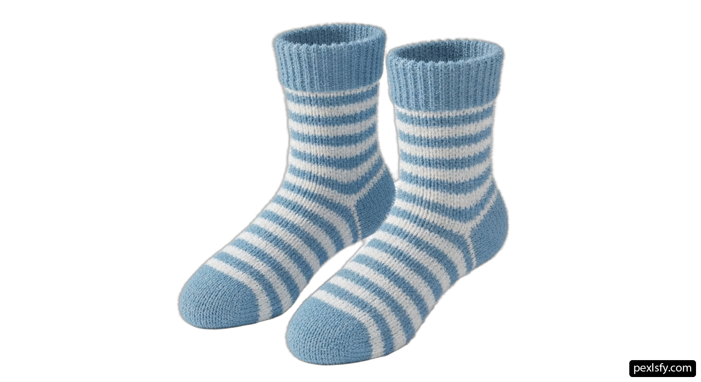 Pair of blue and white striped socks png transparent background