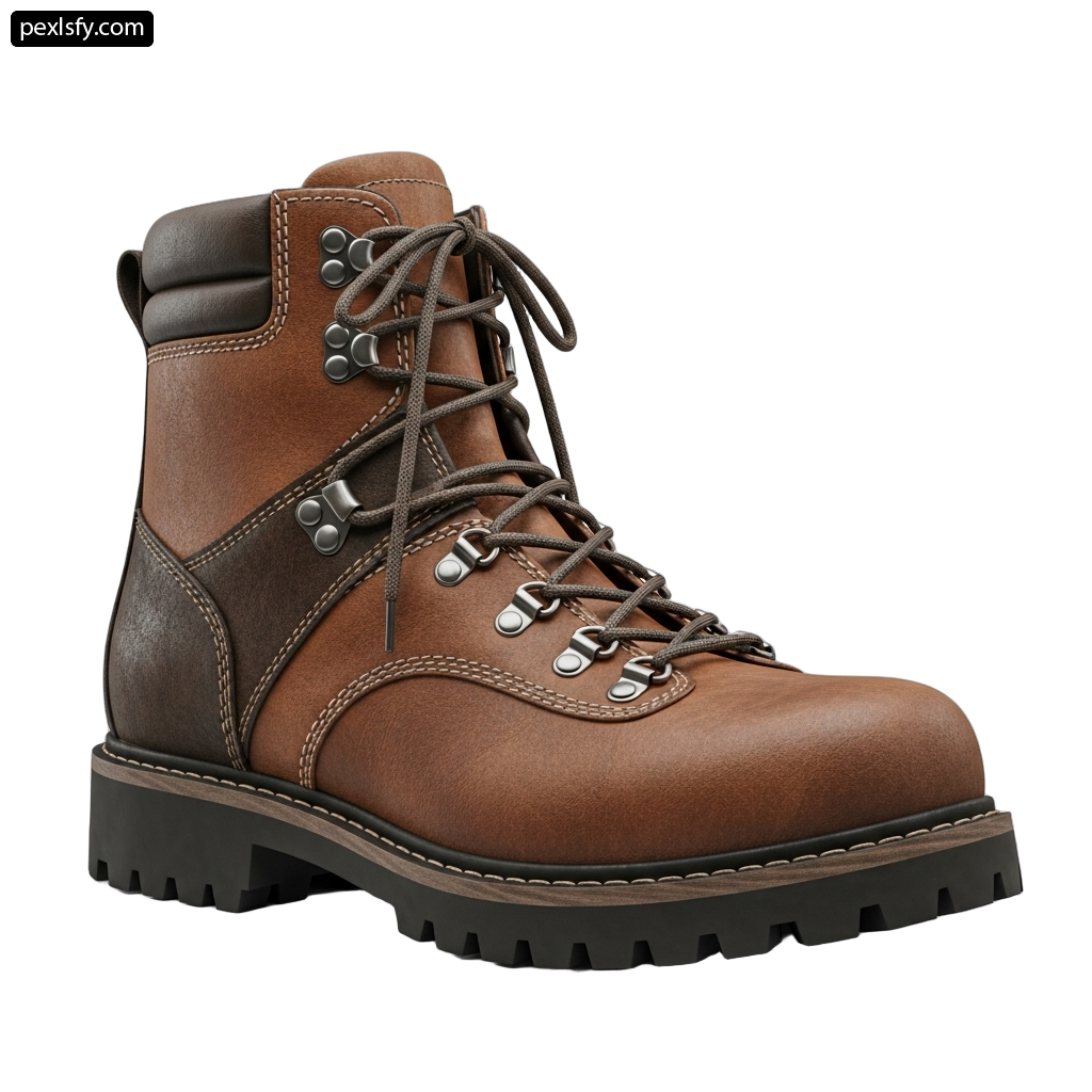 Pair of brown hiking boots on a white background png transparent background
