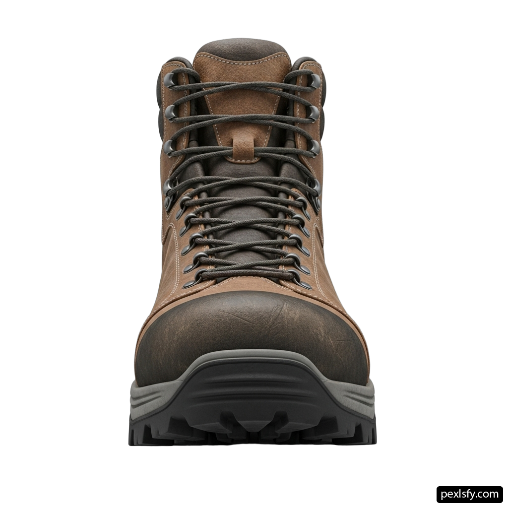 Pair of brown hiking boots on a white background png transparent background