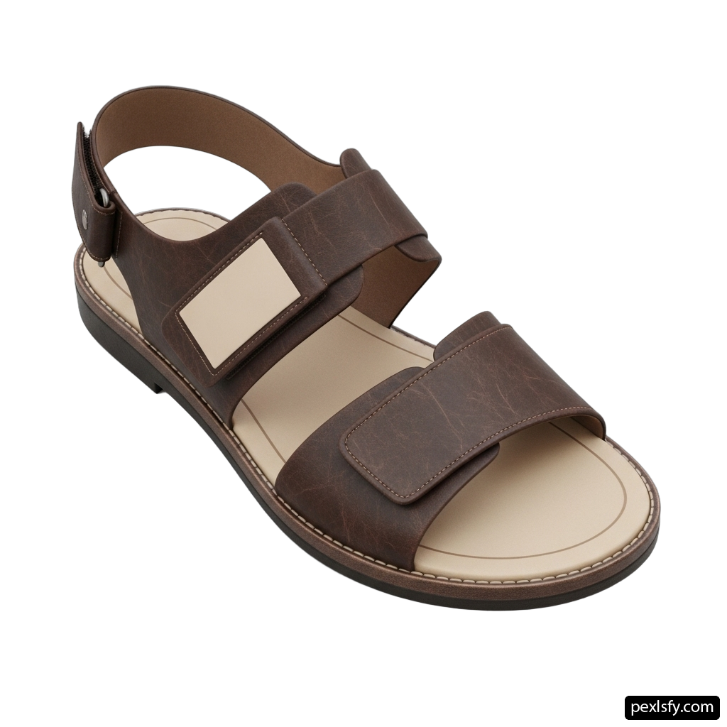 Pair of brown sandals on a white background png transparent background