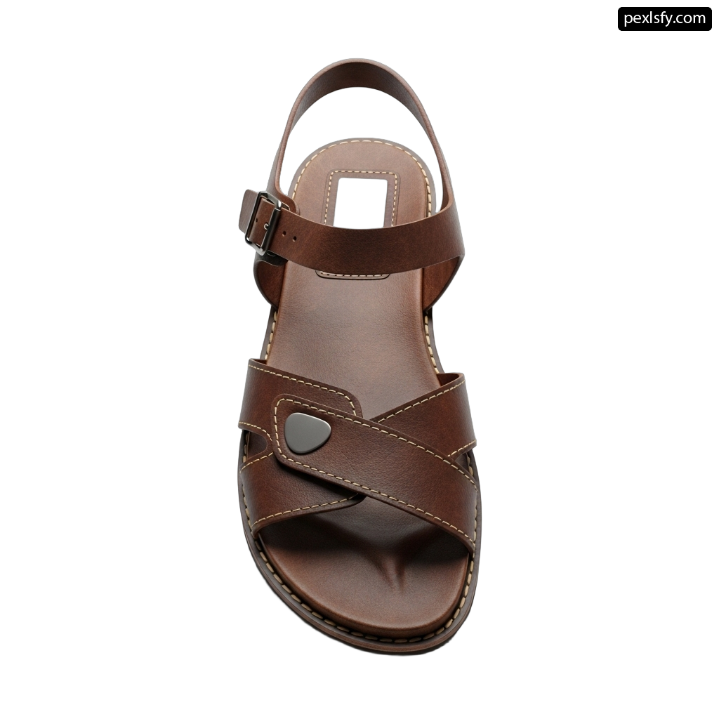 Pair of brown sandals on a white background png transparent background