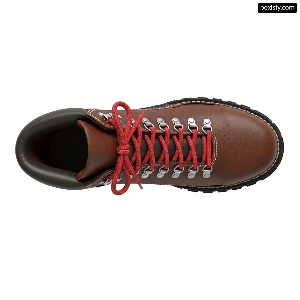 Pair of brown shoes with red laces on them png transparent background