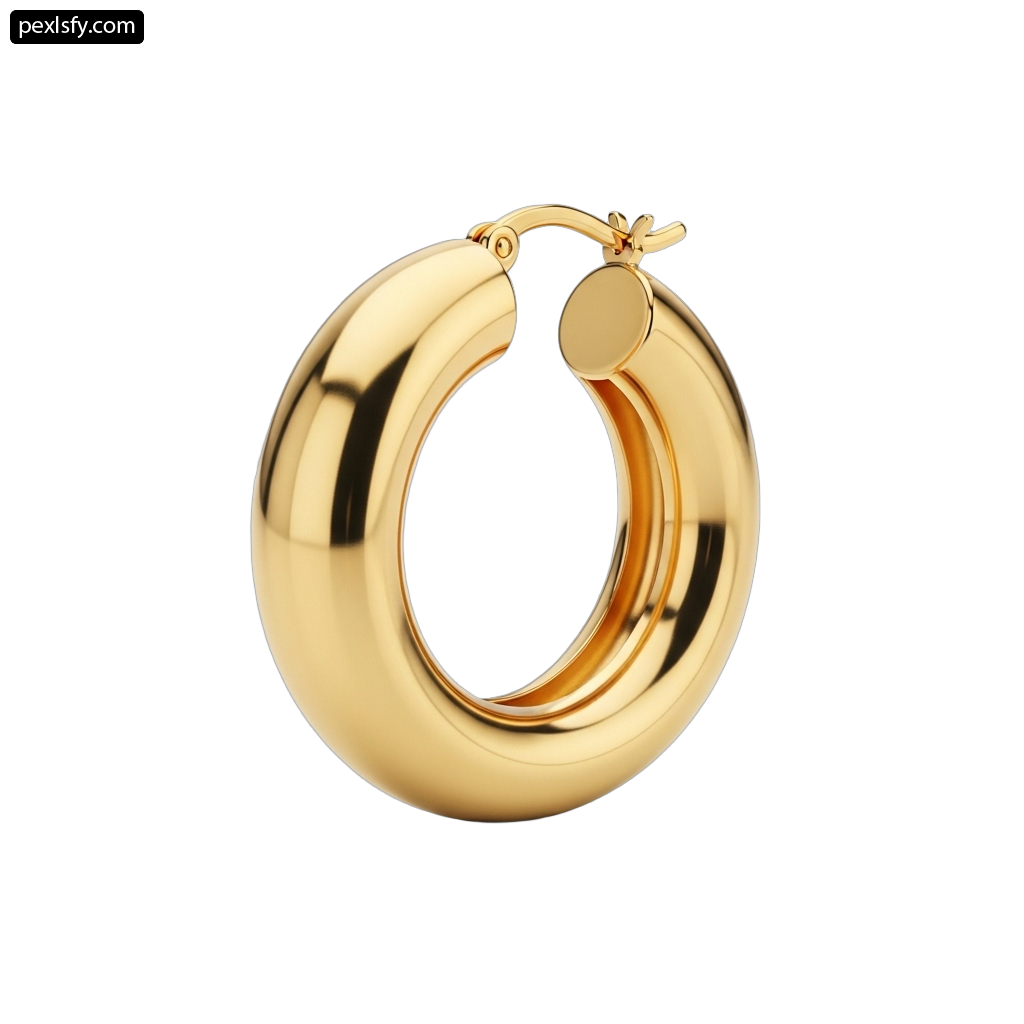 Pair of gold hoop earrings on a white background png transparent background