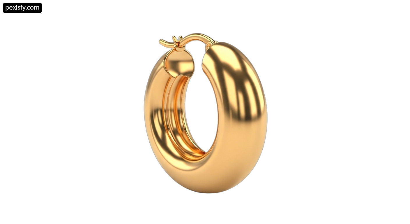 Pair of gold hoop earrings on a white background png transparent background