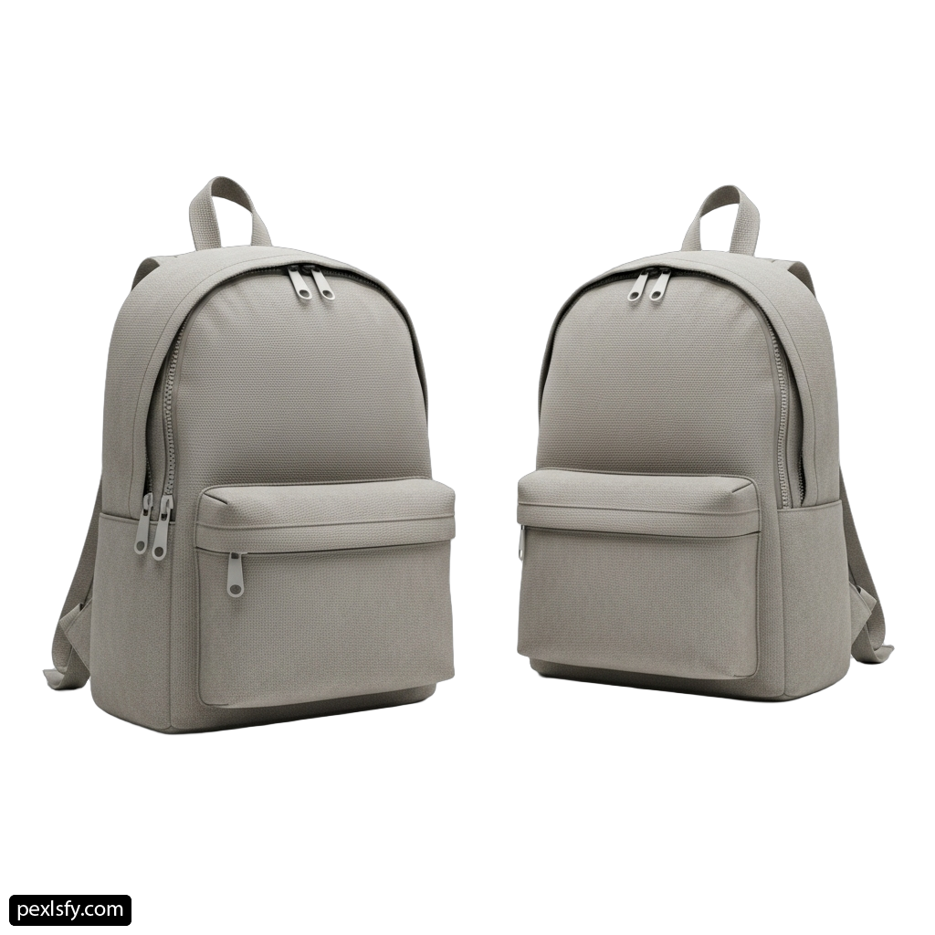 Pair of gray backpacks sitting next to each other png transparent background