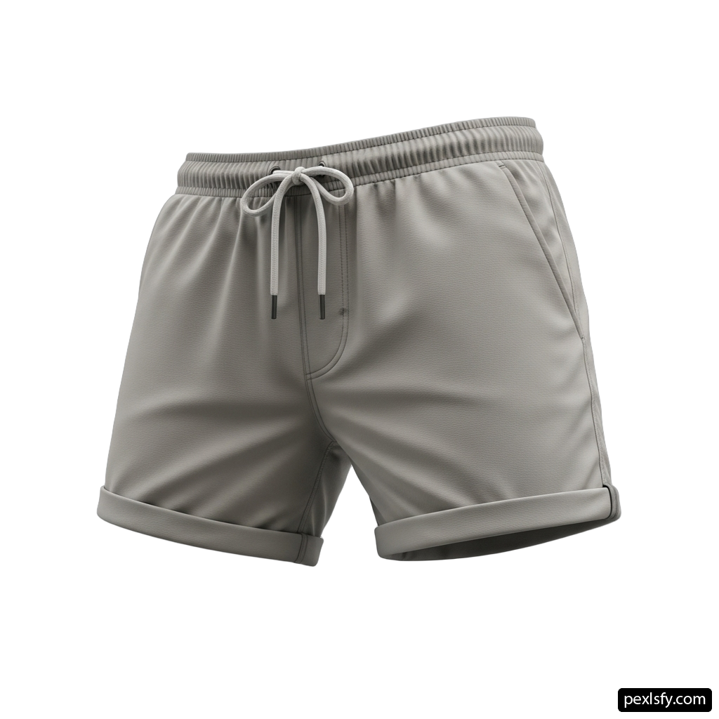 Pair of gray shorts with a drawstring waistband png transparent background