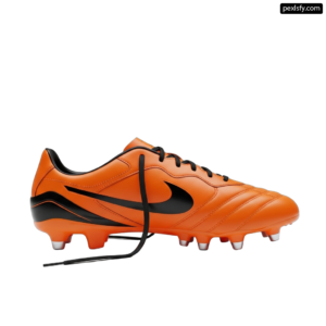 Pair of orange soccer shoes on a white background png transparent background