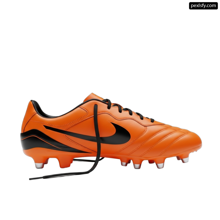 Pair of orange soccer shoes on a white background png transparent background