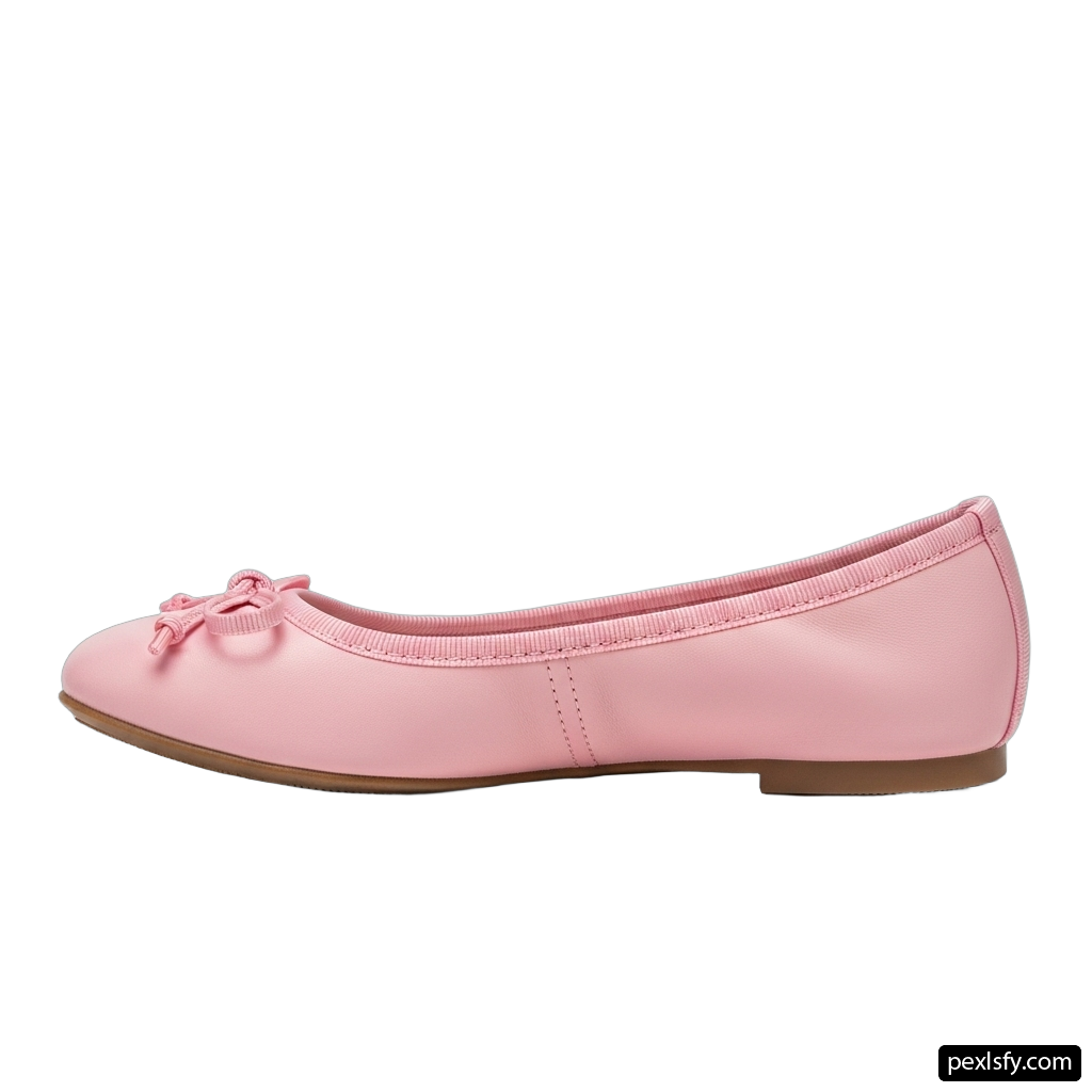 Pair of pink ballet shoes with a bow on the front png transparent background