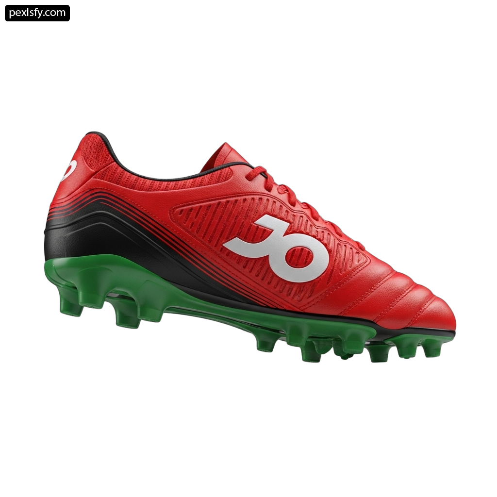 Pair of red and green soccer shoes on a white background png transparent background