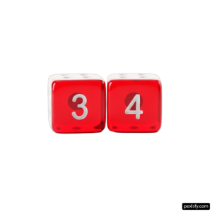 Pair of red dice with white numbers on them png transparent background