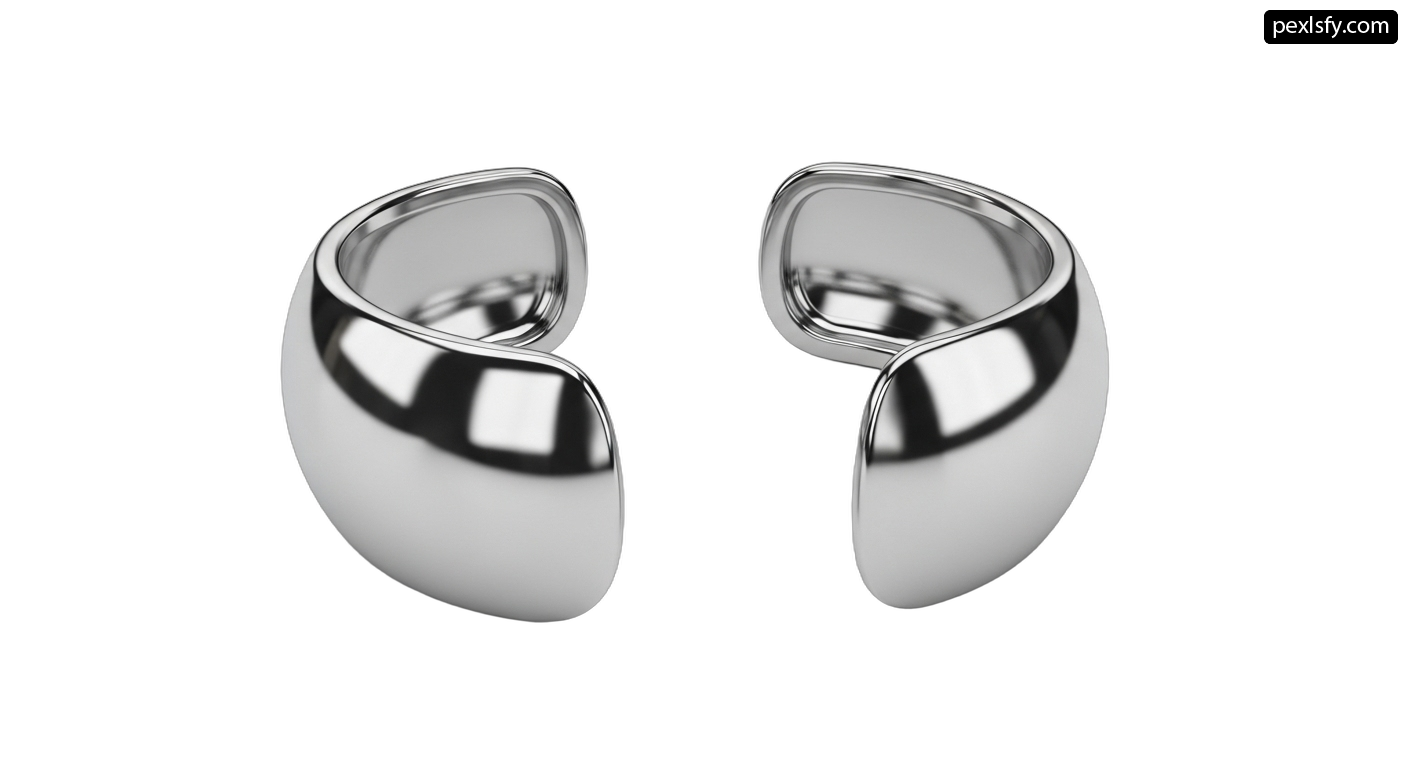 Pair of silver earrings on a white background png transparent background