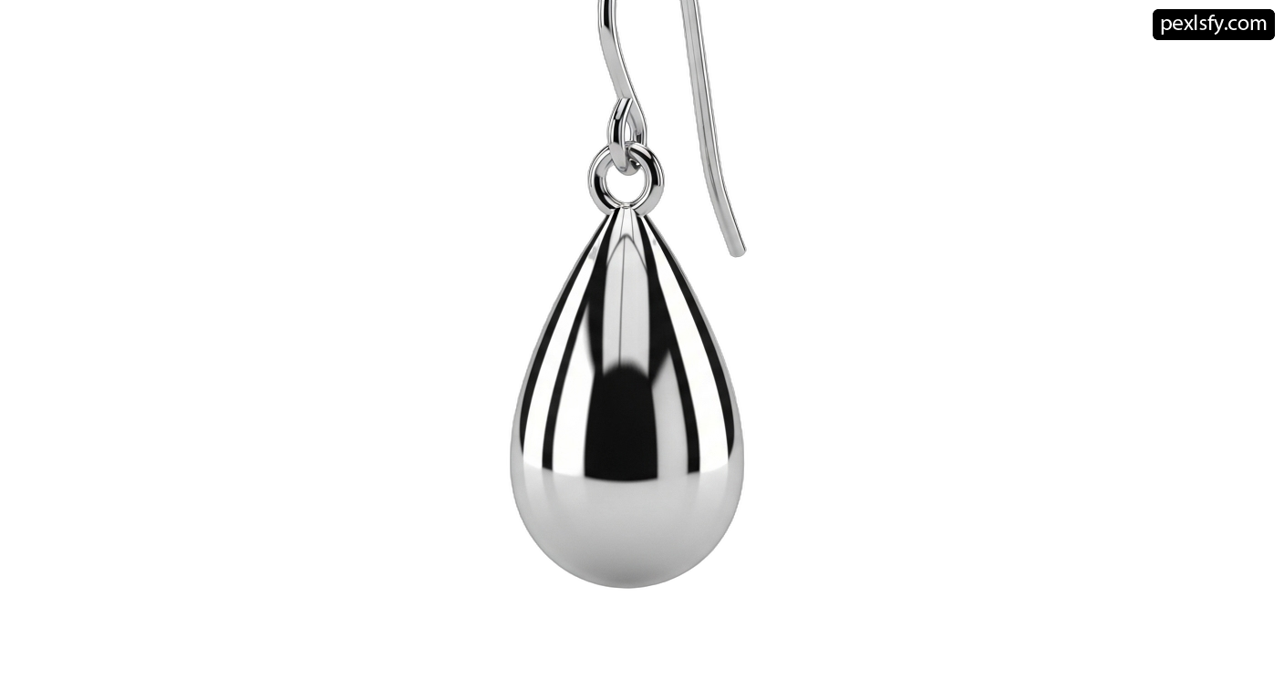 Pair of silver earrings on a white background png transparent background