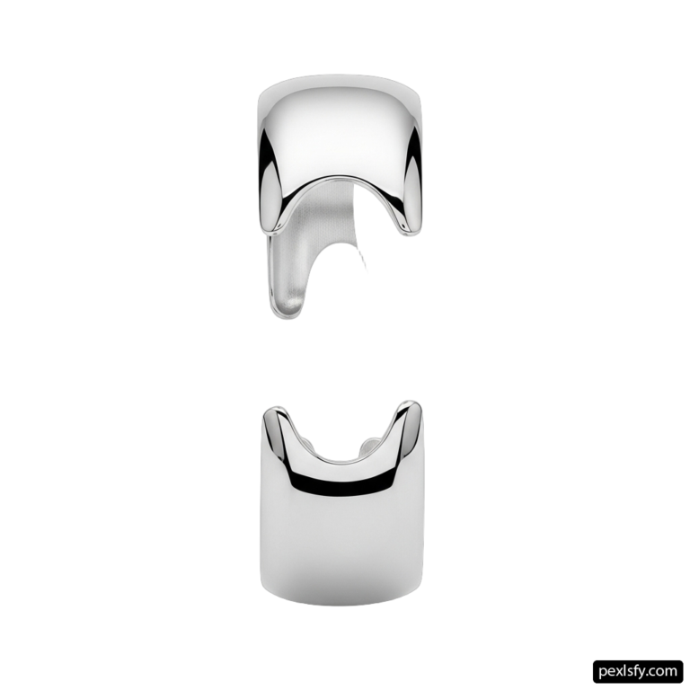 Pair of silver earrings on a white background png transparent background