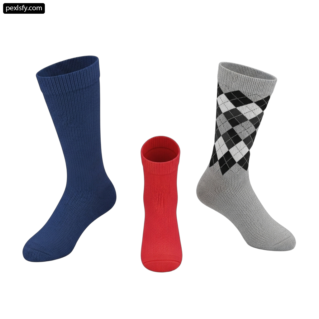 Pair of socks with argyle patterns on them png transparent background