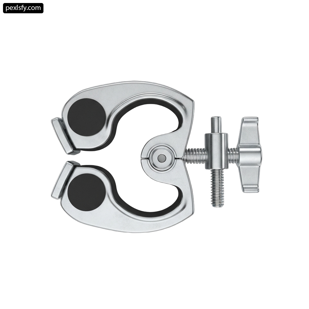 Pair of stainless steel clamps on a white background png transparent background