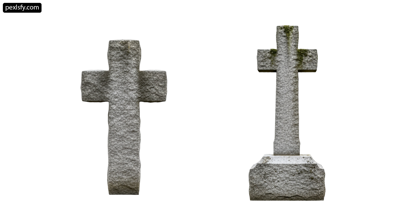 Pair of stone crosses on a white background png transparent background