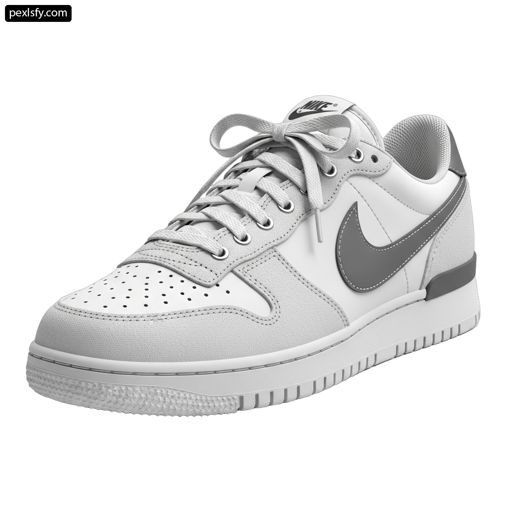 Pair of white and gray sneakers on a white background png transparent background