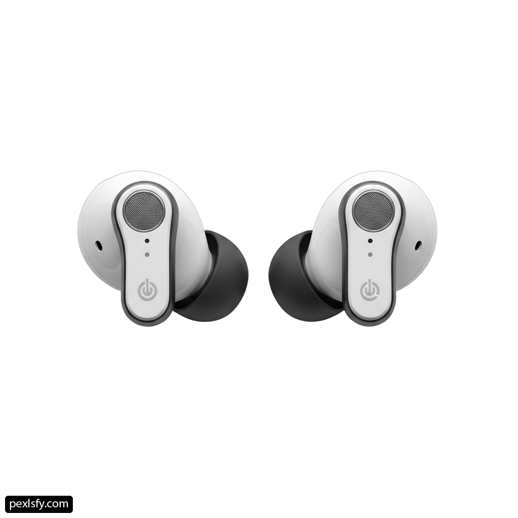 Pair of white earbuds sitting on top of each other png transparent background