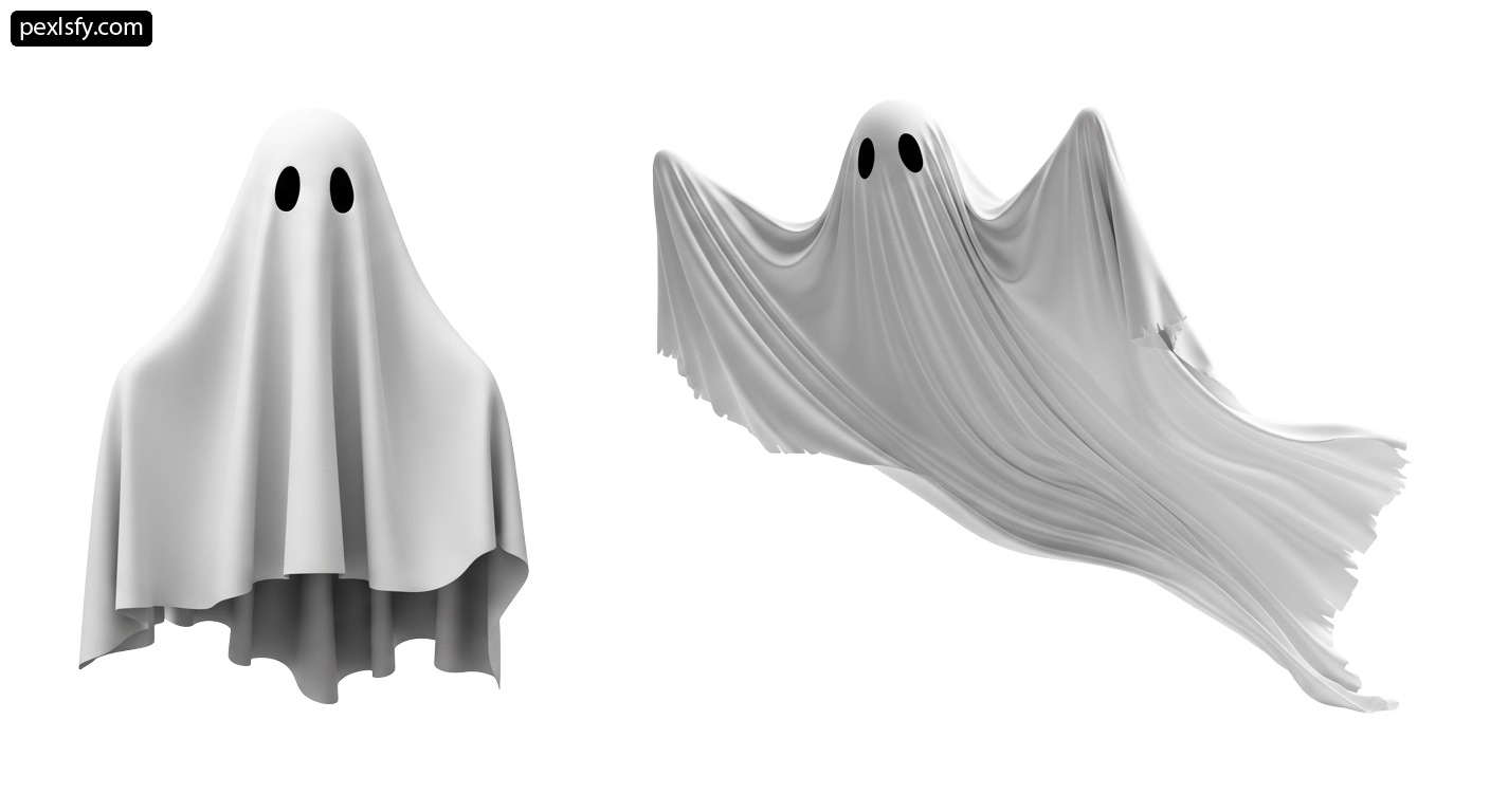 Pair of white ghosts on a white background png transparent background