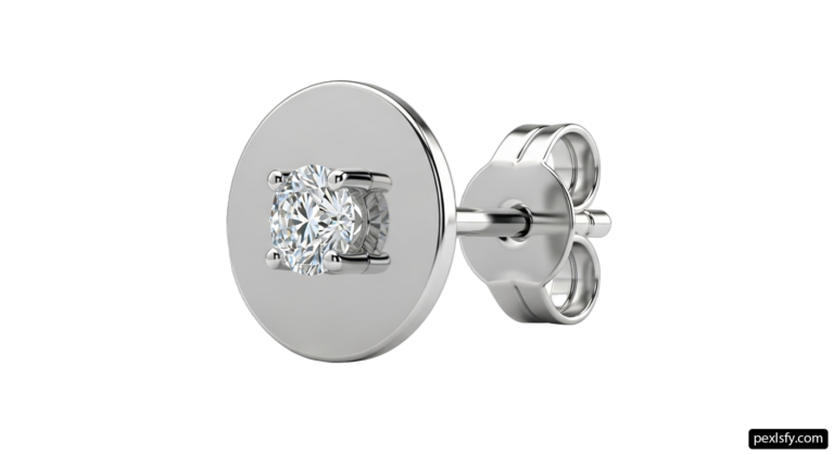 Pair of white gold earrings with a single diamond png transparent background