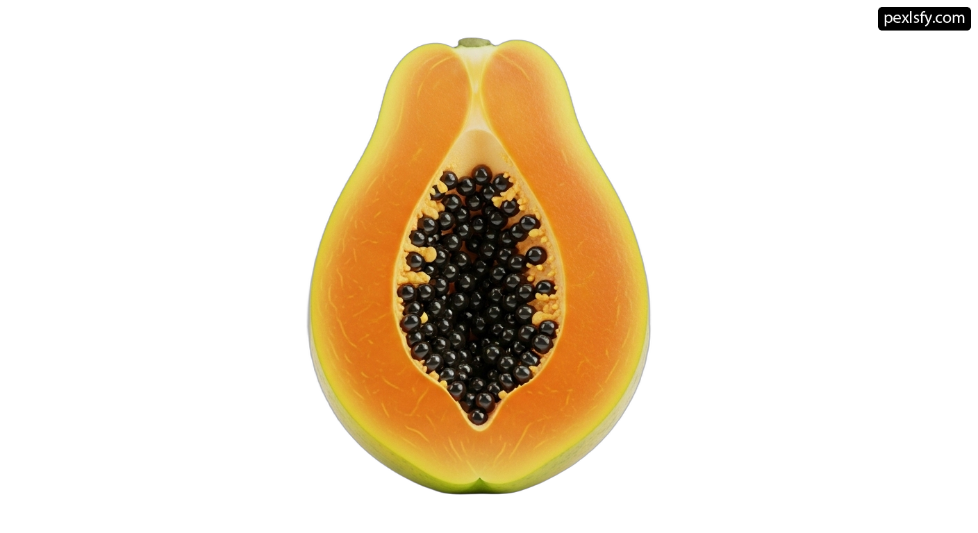 Papaya cut in half on a white background png transparent background