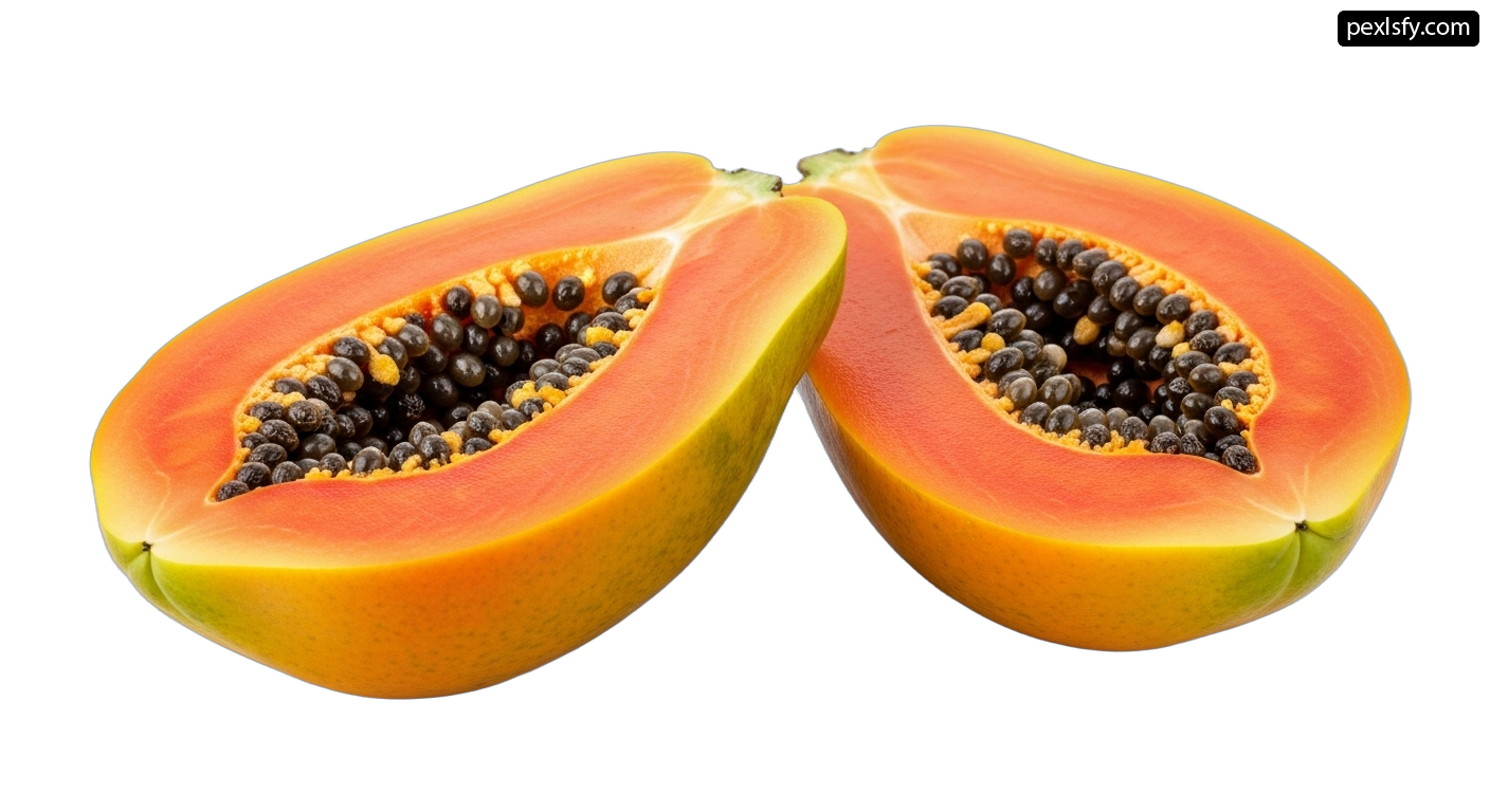 Papaya cut in half on a white background png transparent background