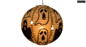 Paper lantern with a ghost design on it png transparent background