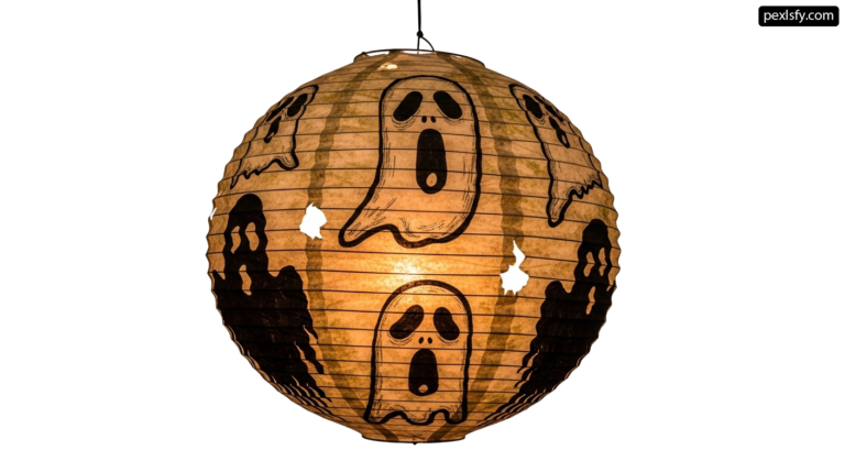 Paper lantern with a ghost design on it png transparent background