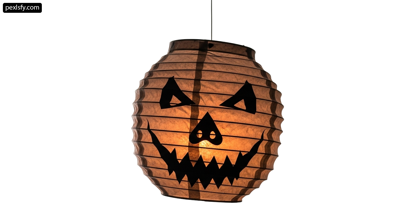 Paper lantern with a jack-o-lantern face on it png transparent background
