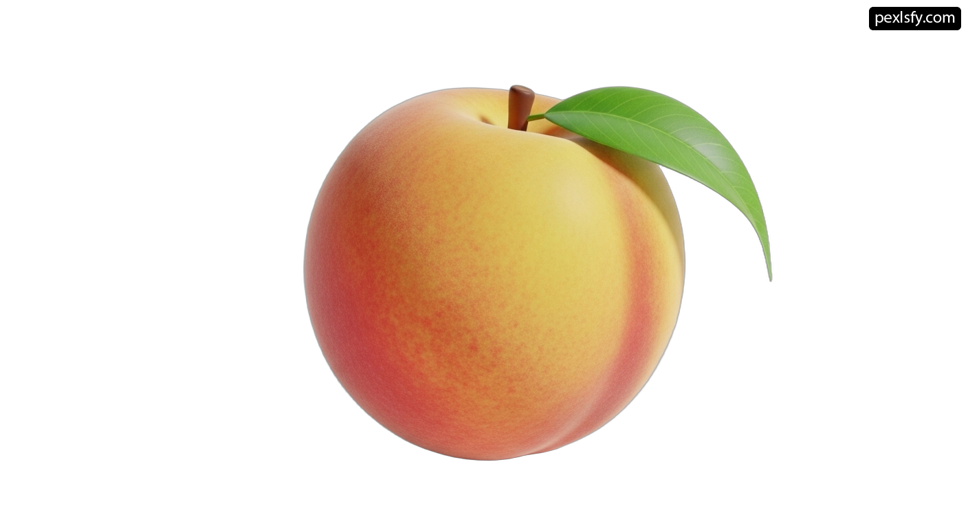 Peach with a green leaf on a white background png transparent background