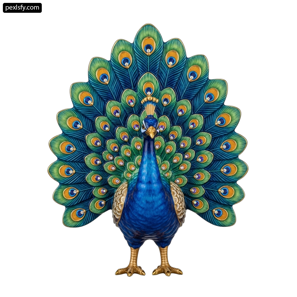 Peacock with its feathers spread out on a white background png transparent background