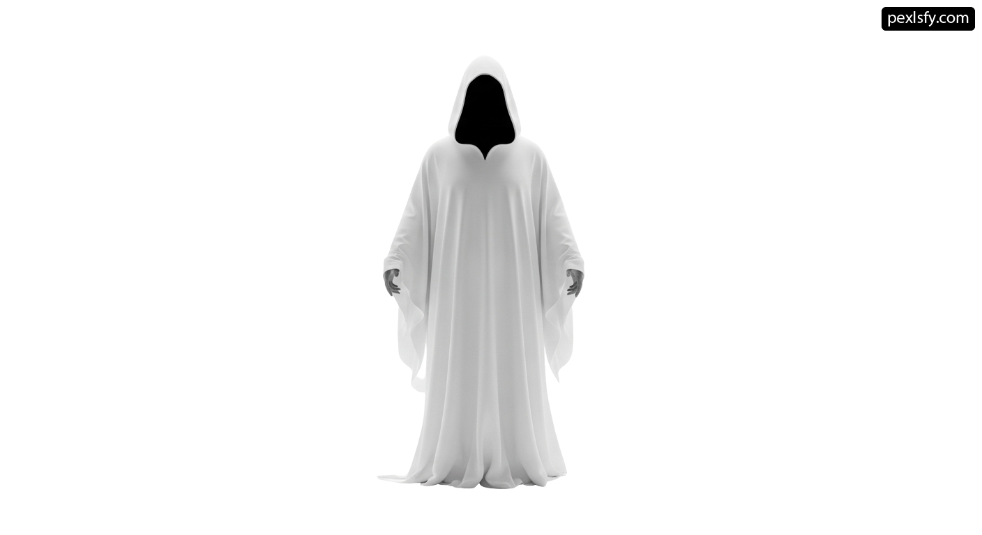 Person in a white robe with a hood png transparent background