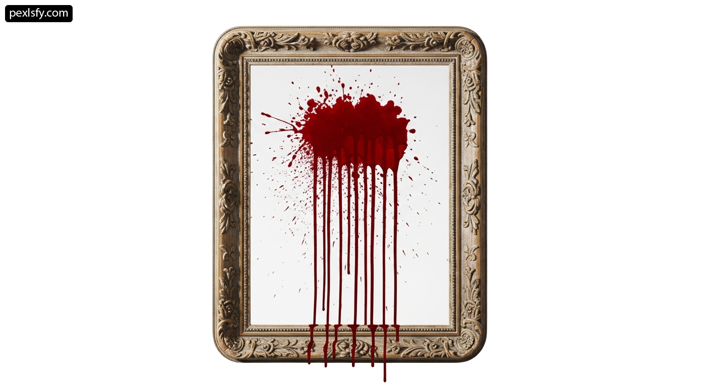 Picture frame with blood dripping from it png transparent background
