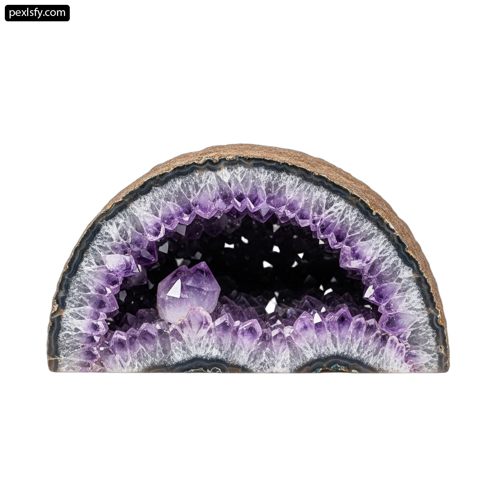Piece of amethyst geode on a white background png transparent background