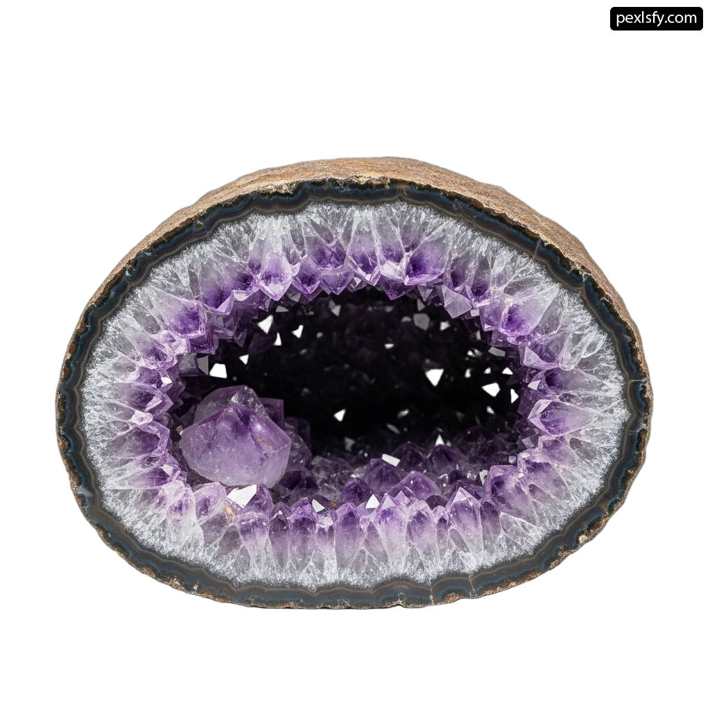 Piece of amethyst geode on a white background png transparent background