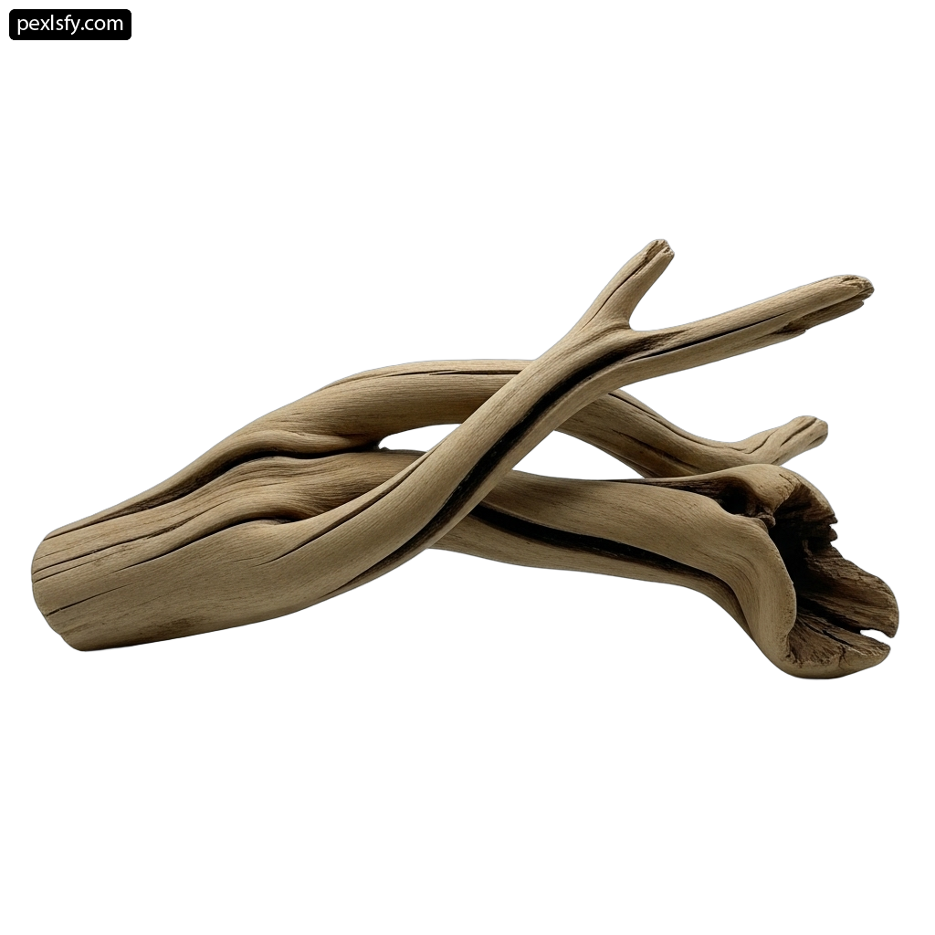 Piece of driftwood on a white background png transparent background