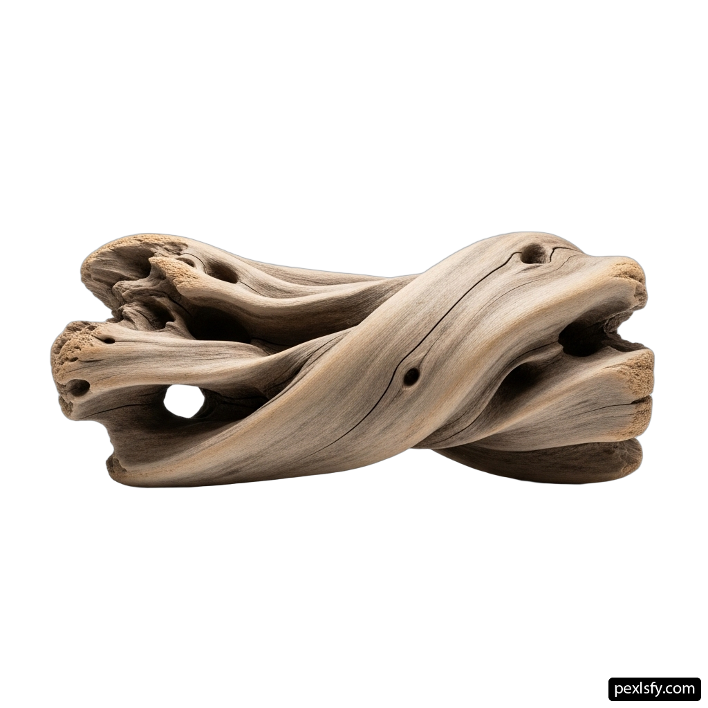 Piece of driftwood on a white background png transparent background
