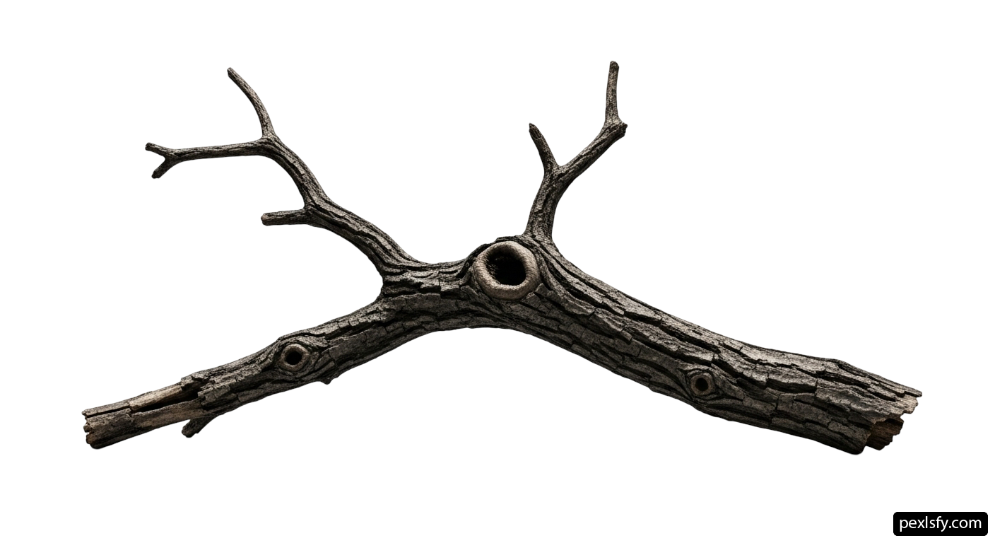 Piece of driftwood on a white background png transparent background
