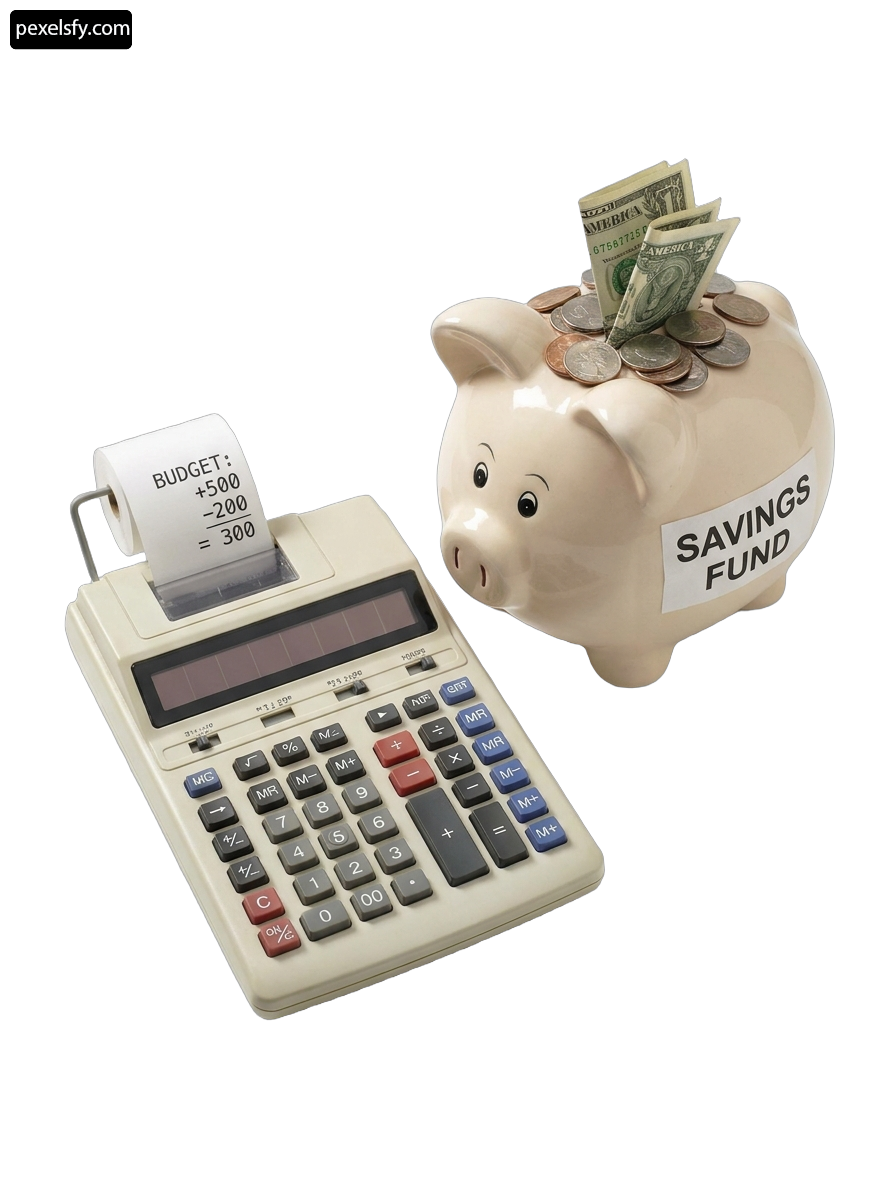 Piggy bank with a calculator next to it png transparent background