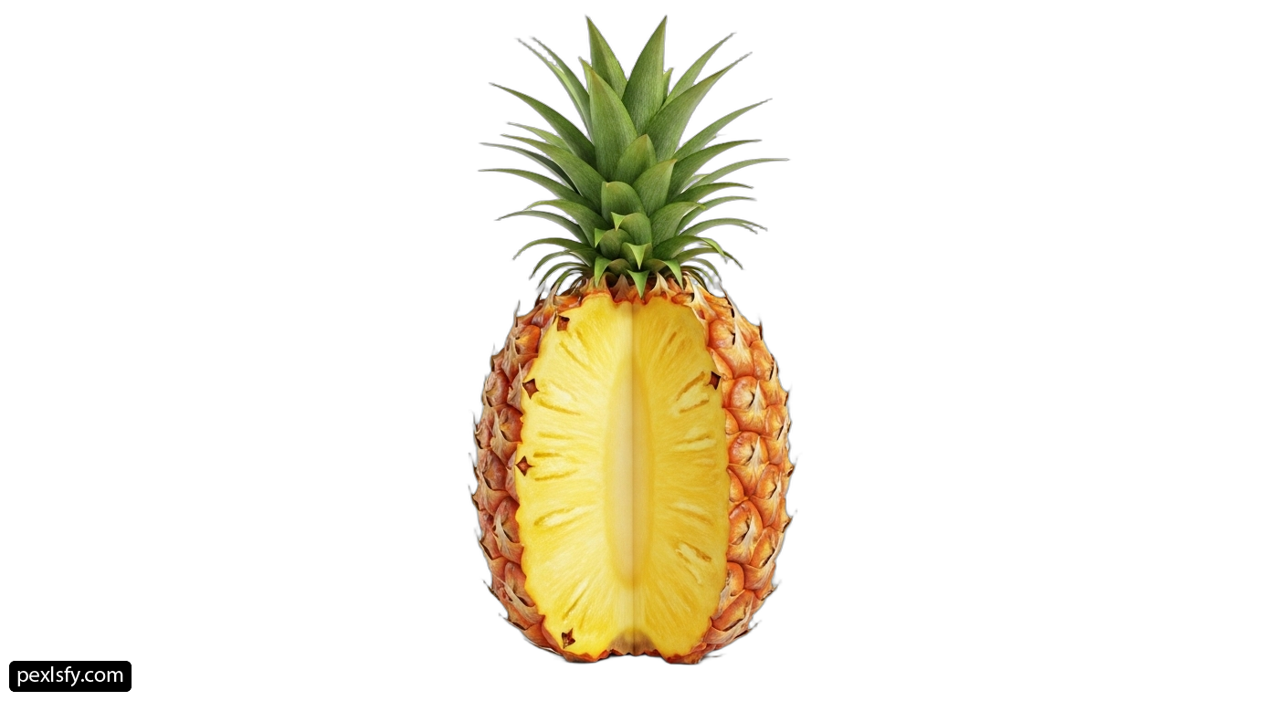 Pineapple cut in half on a white background png transparent background