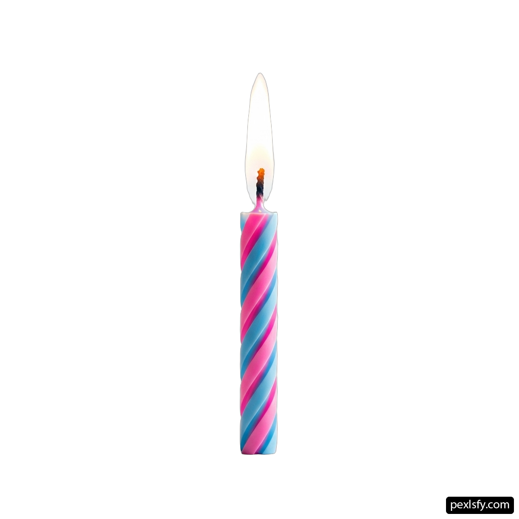 Pink and blue striped candle on a white background png transparent background