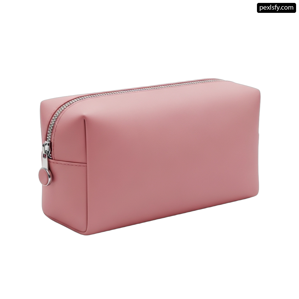 Pink cosmetic bag on a white background png transparent background