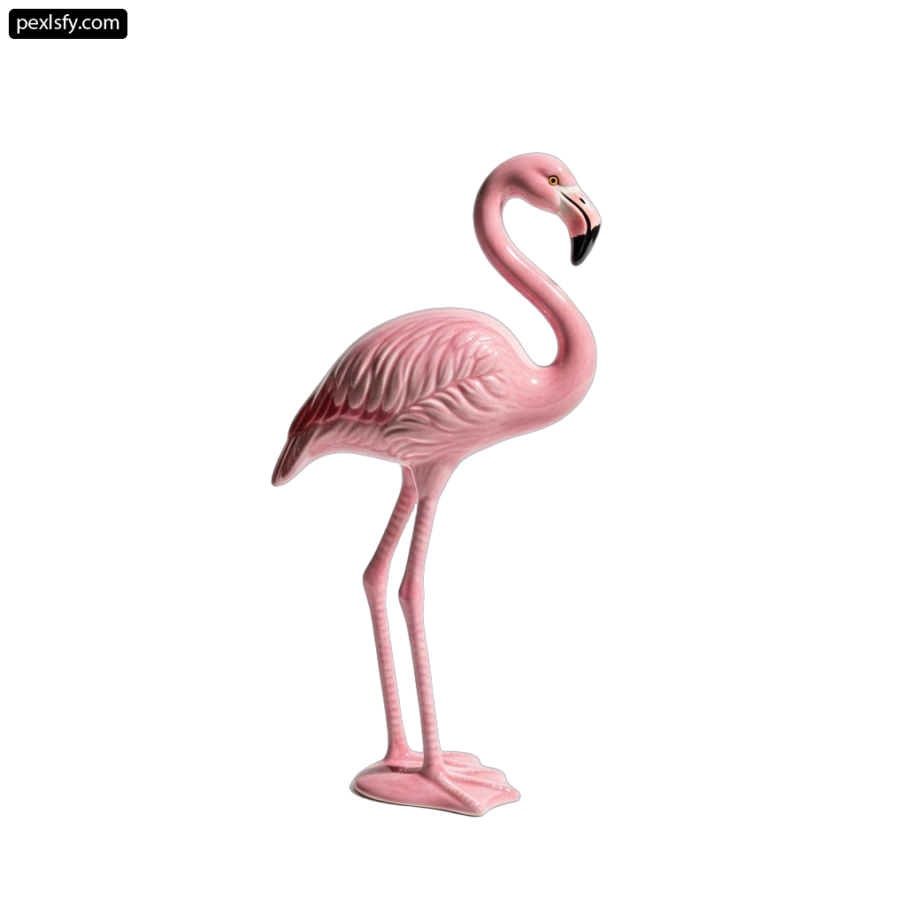 Pink flamingo standing on a white background png transparent background