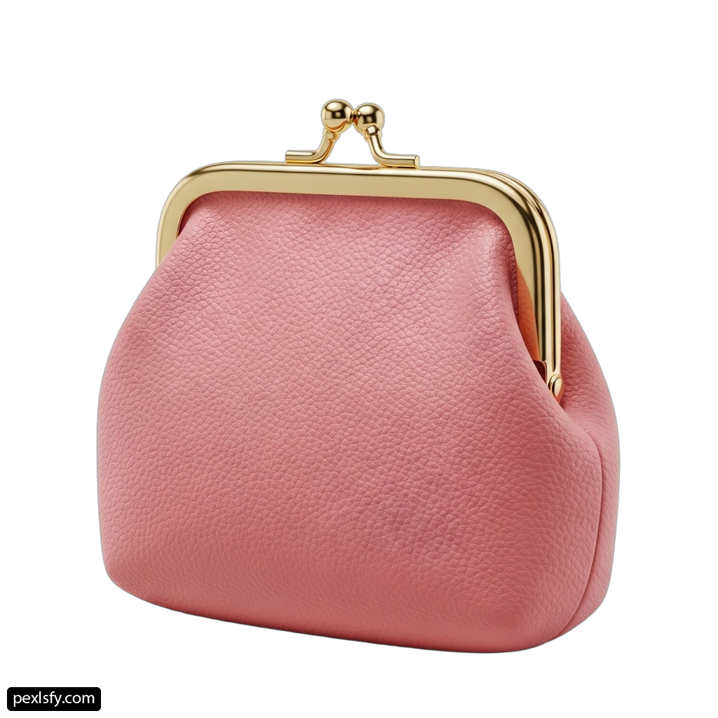 Pink purse with a gold handle on a white background png transparent background