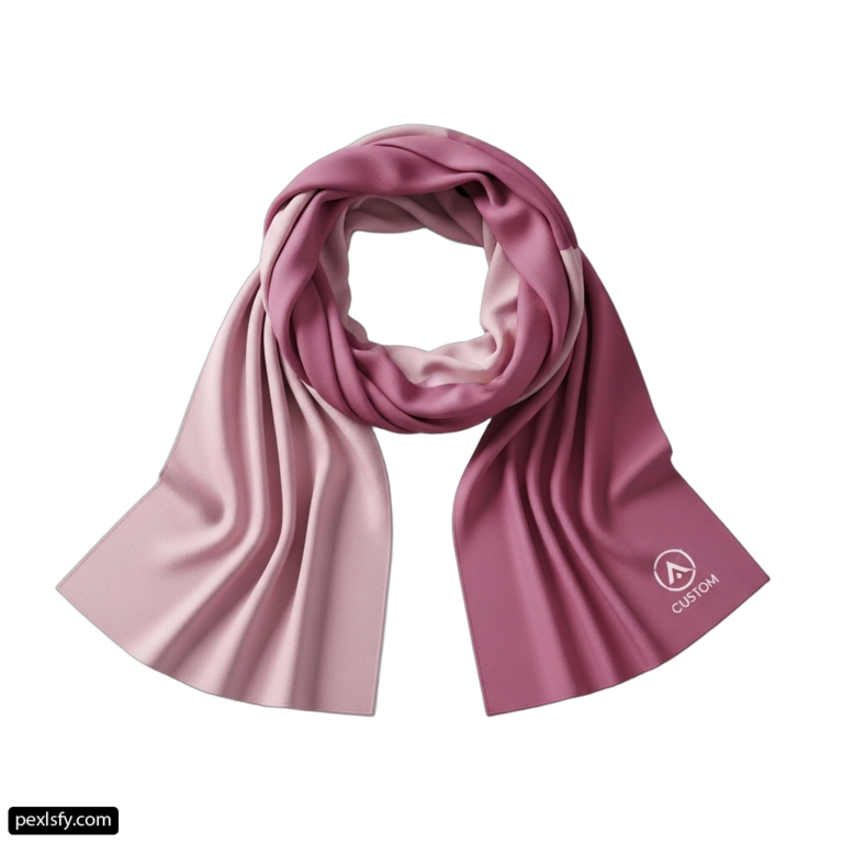 Pink scarf with a white logo on it png transparent background