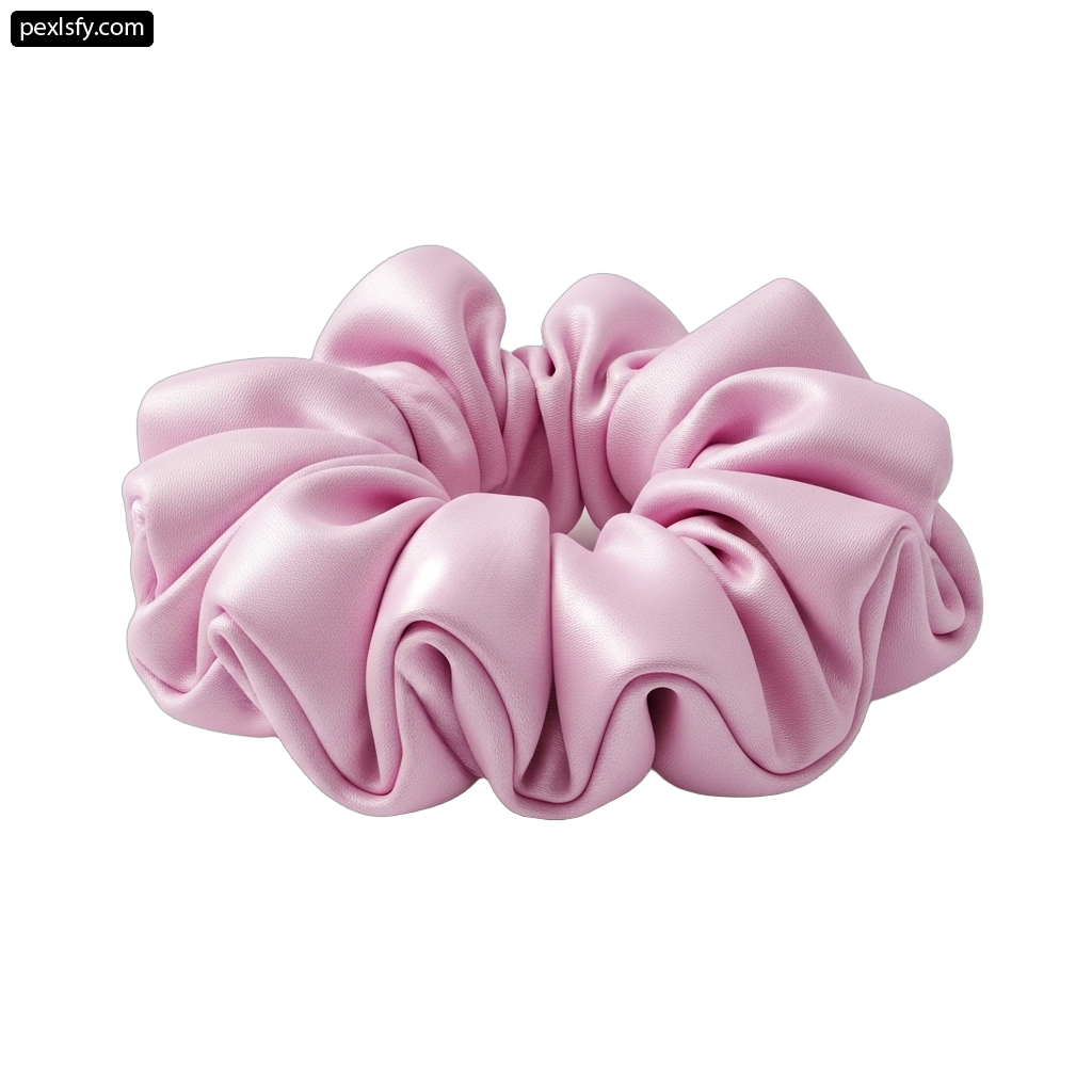 Pink scrunchy hair tie on a white background png transparent background