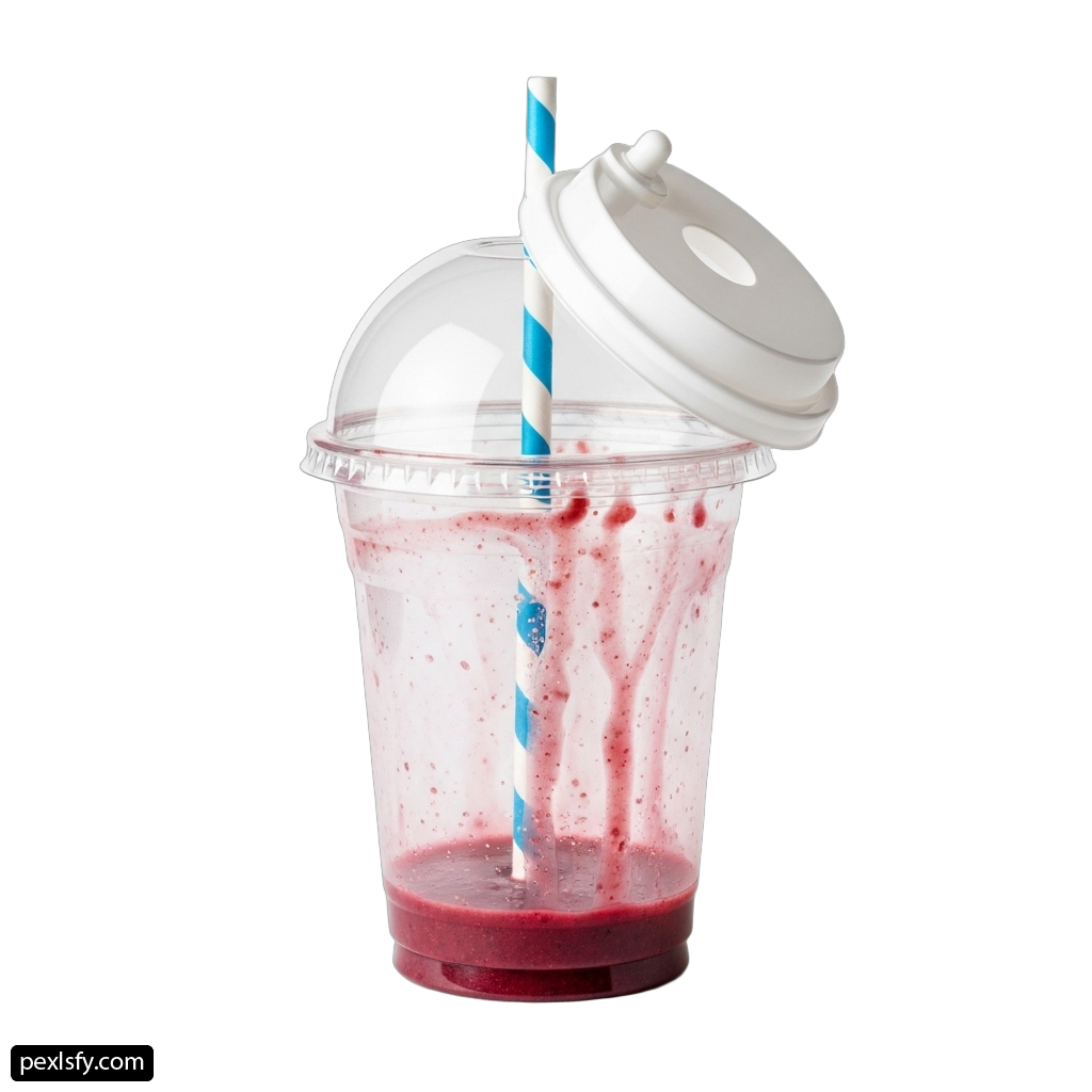 Plastic cup with a blue and white striped straw png transparent background