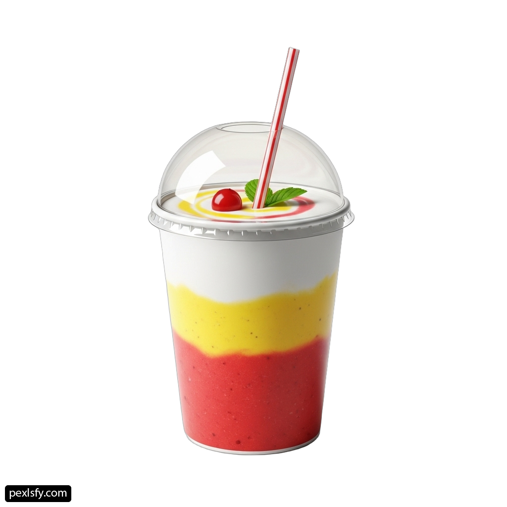 Plastic cup with a straw and a cherry on top png transparent background