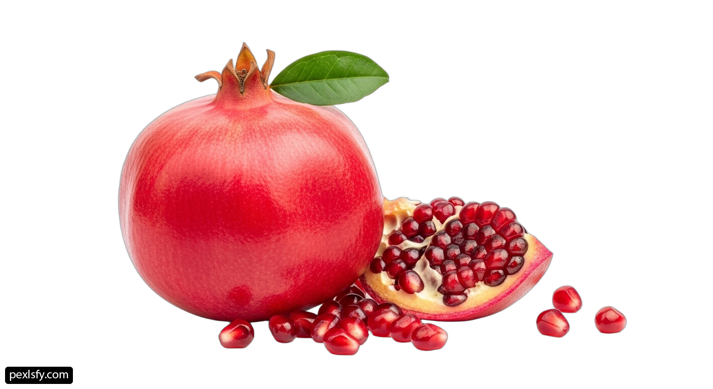 Pomegranate cut in half on a white background png transparent background